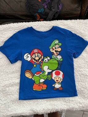 Nintendo Blue Kids T‑Shirt with Mario, Luigi, Yoshi & Toad